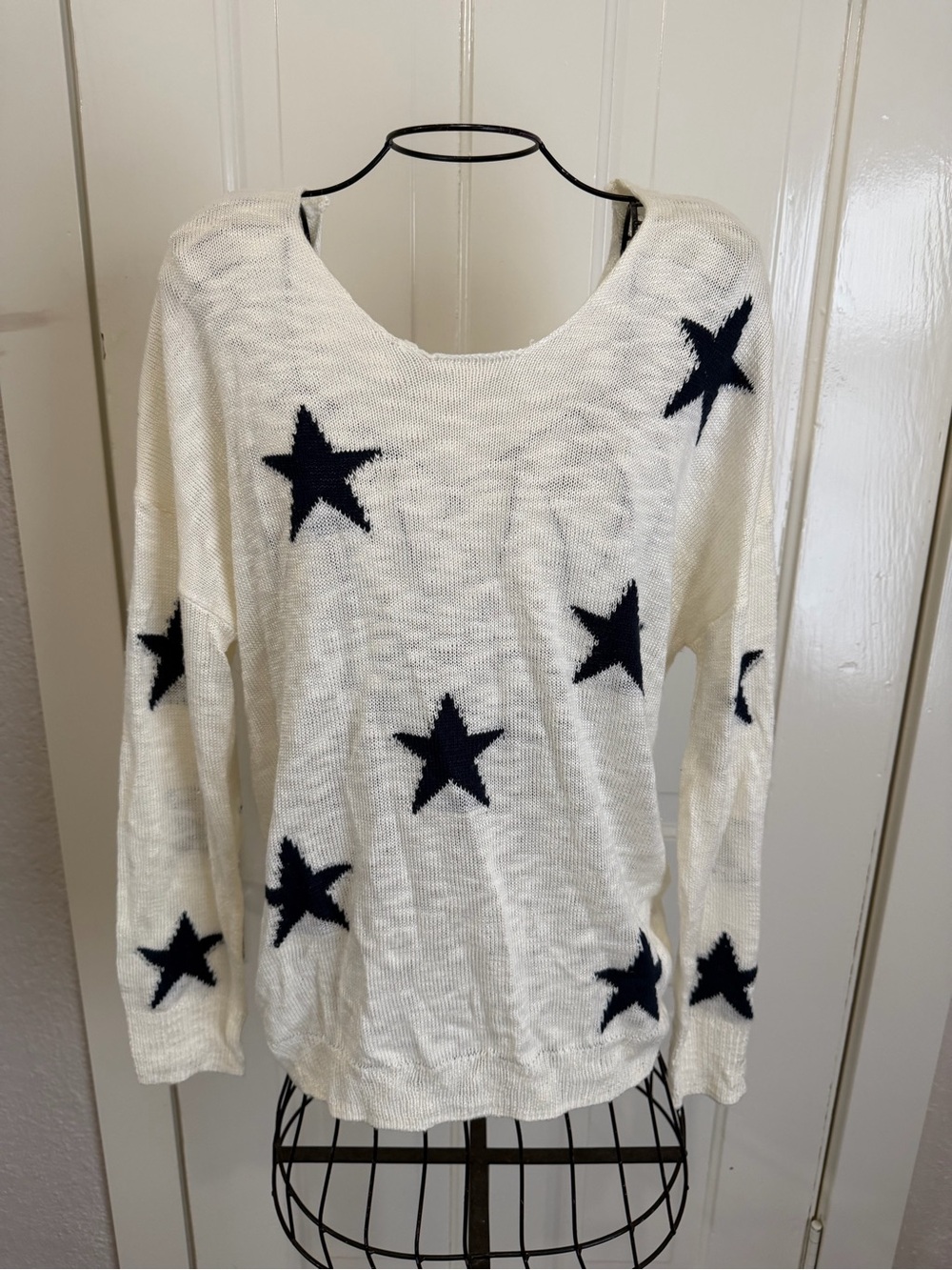 Alya Ivory Knit Sweater with Navy Star Print